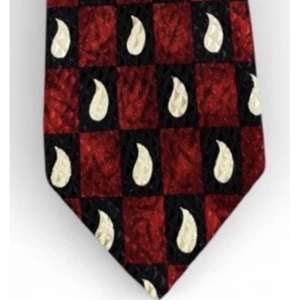Vintage Pavone Silk Tie Made‎ in Italy Red Black Paisley Geometric